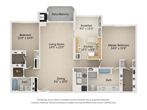 2 Bedroom 2 Bath 1,725 Sq. Ft. Type F Floor Plan at Atrium in The Village, Beachwood